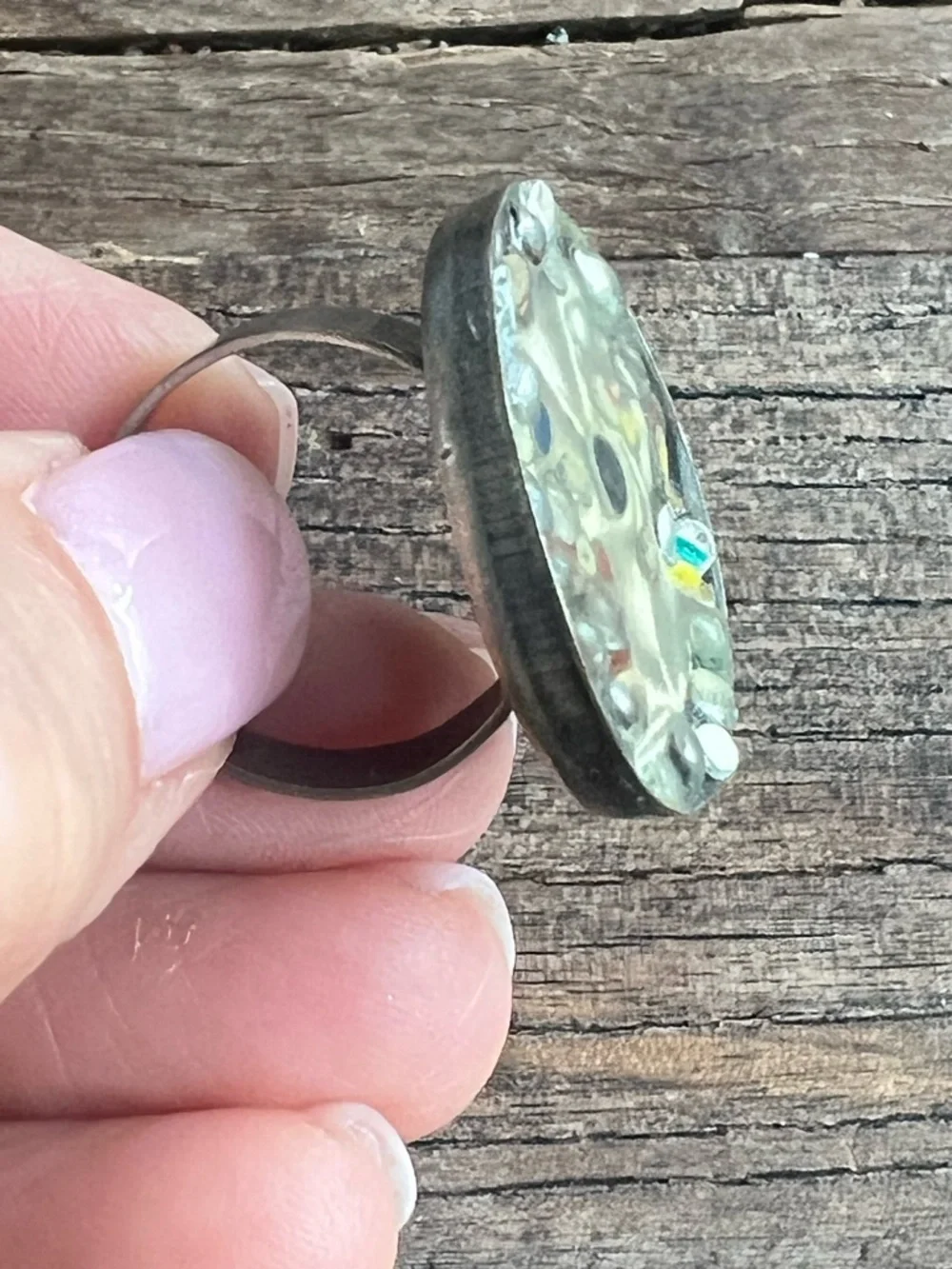 Handcrafted Silver-Tone Round Statement ring with Multicolor Accents